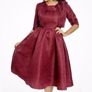 Tiana Burgundy Bardot Swing Dress & Bolero